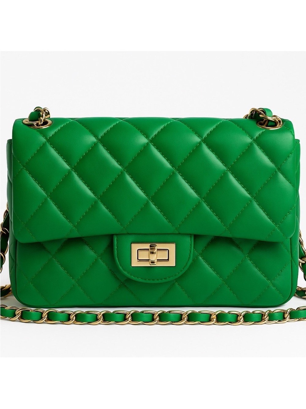 Green Quilted Chain Shoulder Bag
